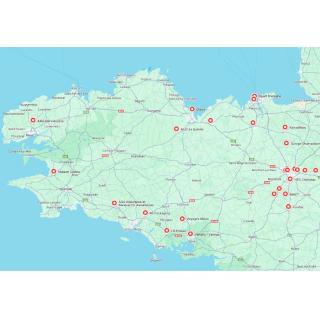 Carte des entreprises de bretagne concernée dans l'étude des démarches d'économie de la fonctionnalité et de la coopération